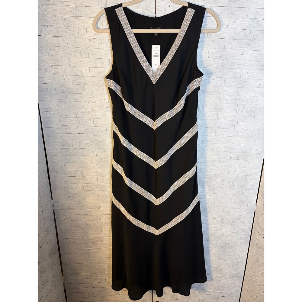 Ann Taylor women's sleeveless black dress cream‎ lace evening side zip cocktail